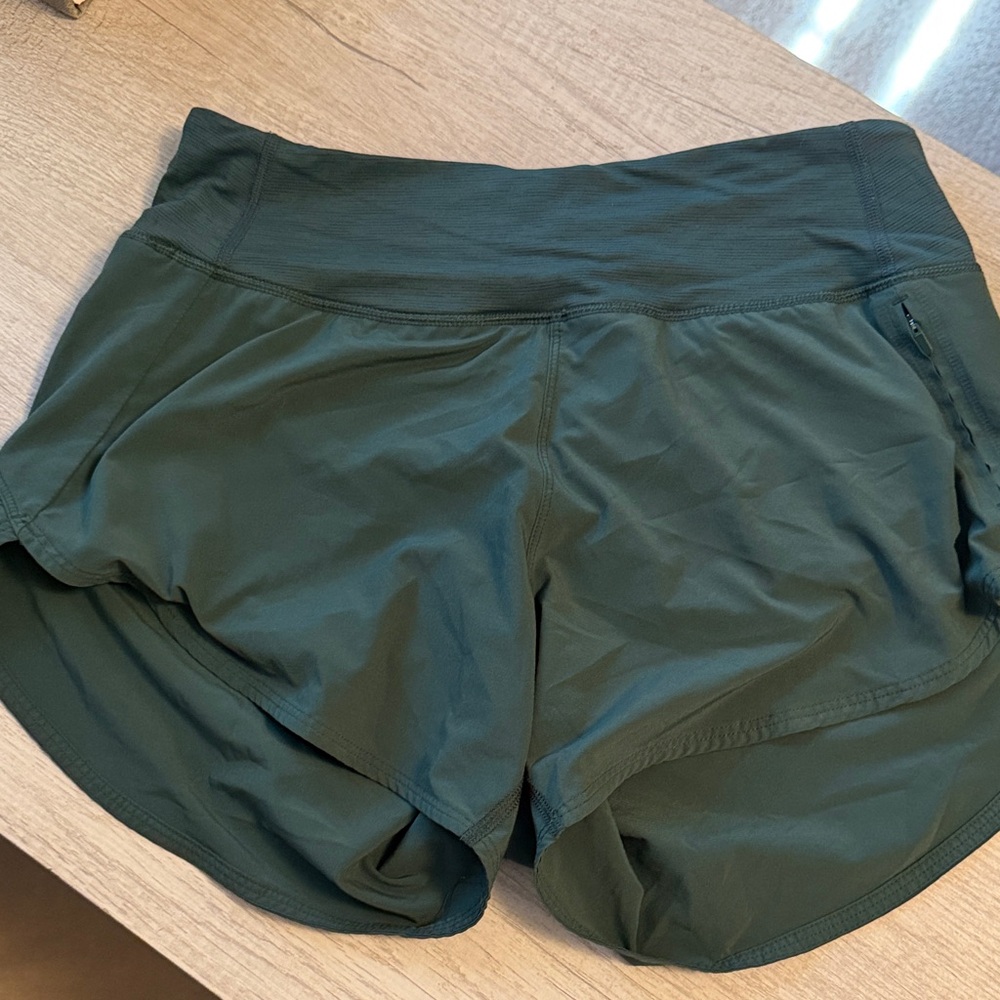 Outdoor Voices Dark Green High-Waist Running Shorts with Side Zip